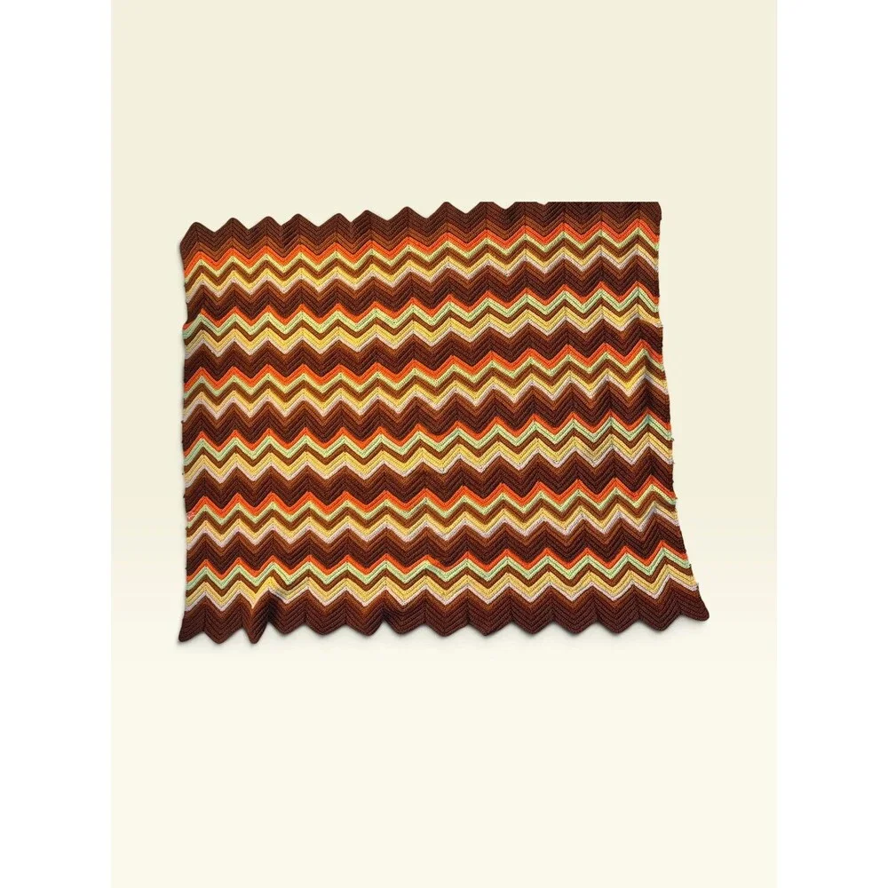 MCM Vintage 1970’s Retro Crochet Chevron Zig Zag Afghan Blanket